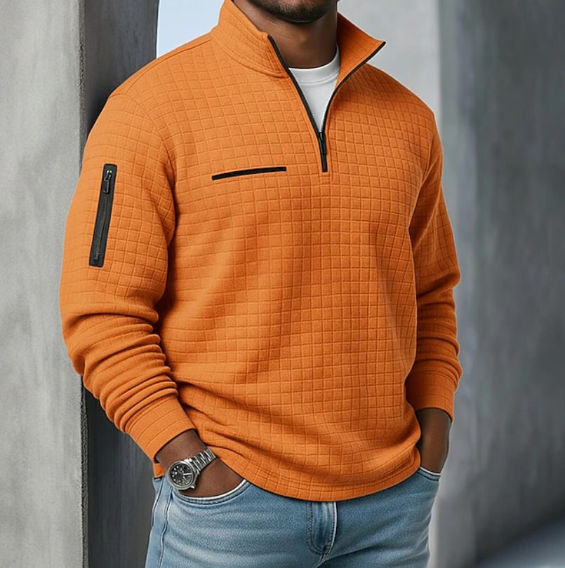 Waffle Long Sleeve Quarter Zip Shirt for Men