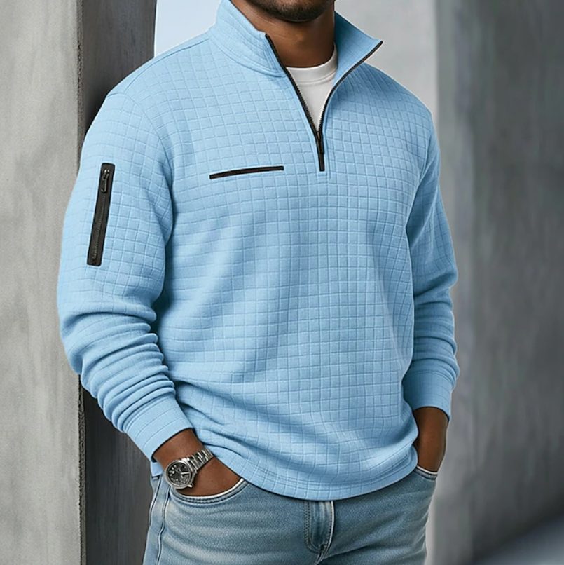Waffle Long Sleeve Quarter Zip Shirt for Men - Blue