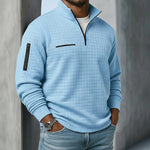 Waffle Long Sleeve Quarter Zip Shirt for Men - Blue