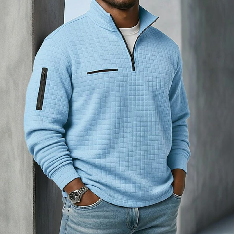Waffle Long Sleeve Quarter Zip Shirt for Men - Blue