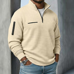 Waffle Long Sleeve Quarter Zip Shirt for Men - Beige
