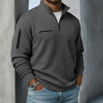 Waffle Long Sleeve Quarter Zip Shirt for Men - Dark Gray