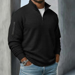 Waffle Long Sleeve Quarter Zip Shirt for Men - Black