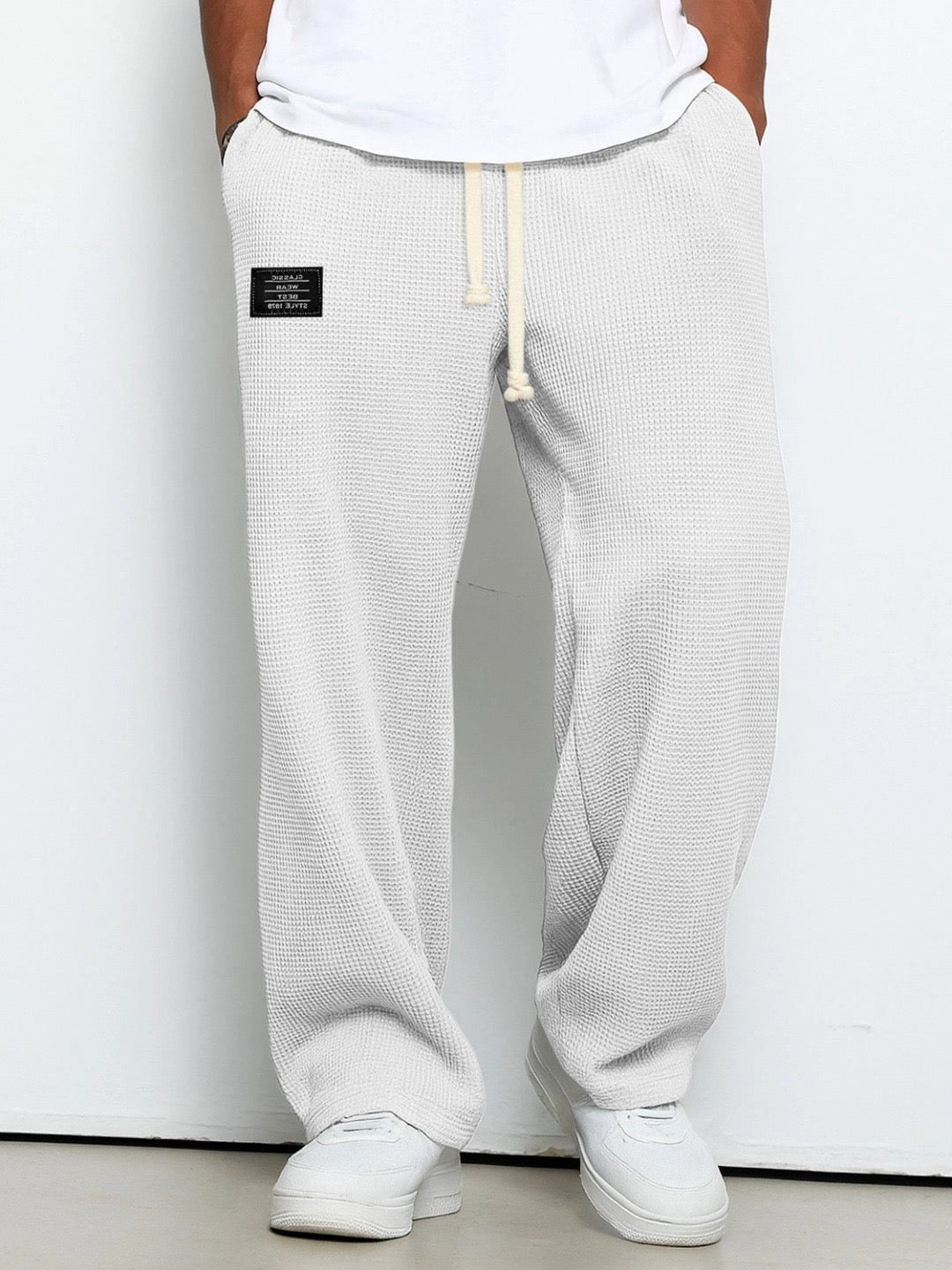 Wide Leg Textured Sweatpants for Men - White