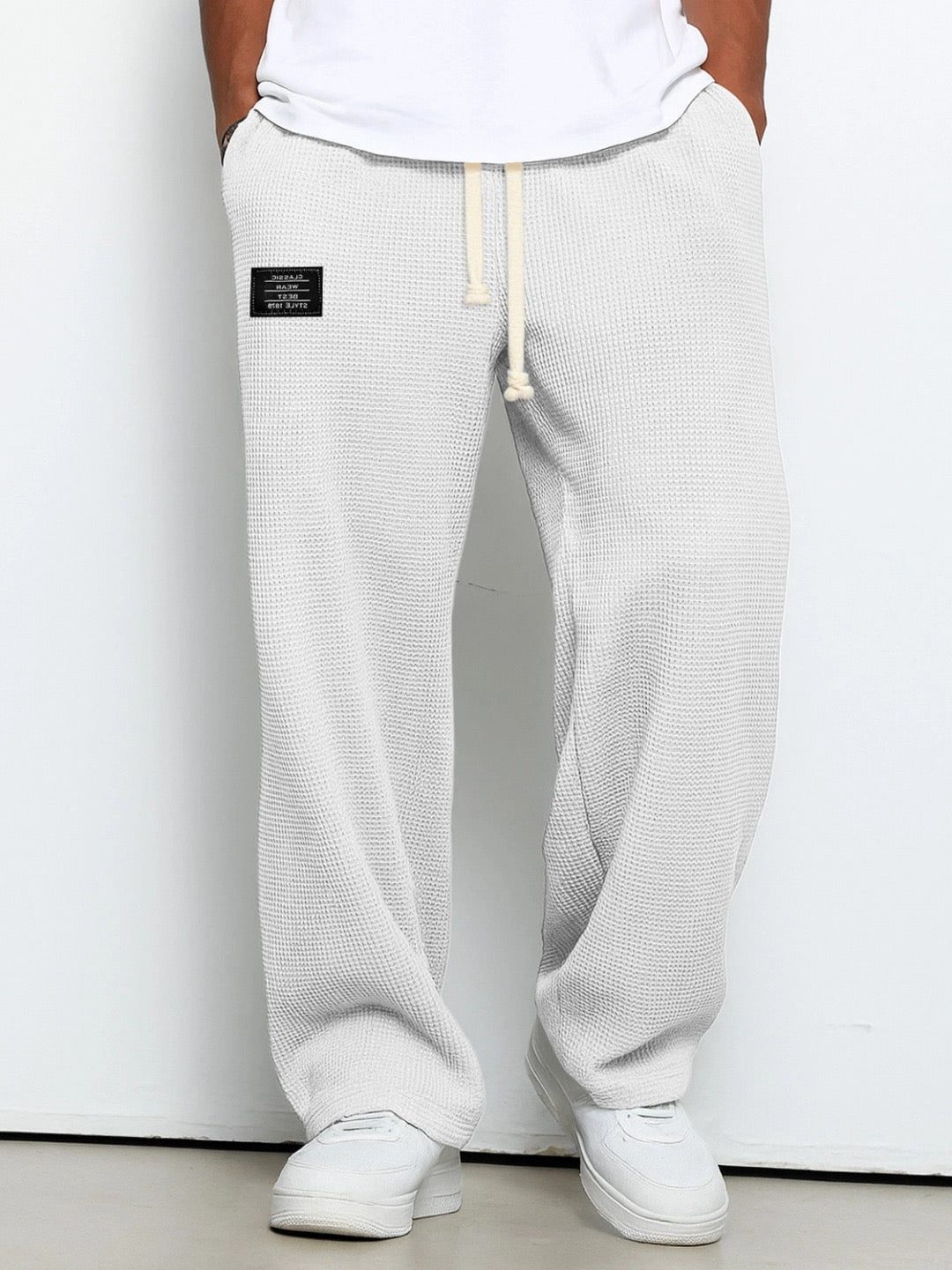 Wide Leg Textured Sweatpants for Men - White