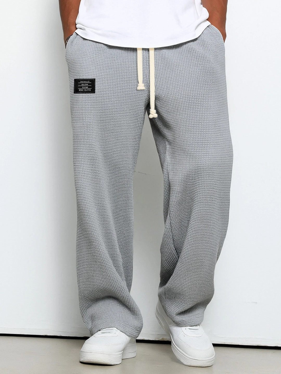 Wide Leg Textured Sweatpants for Men - Gray