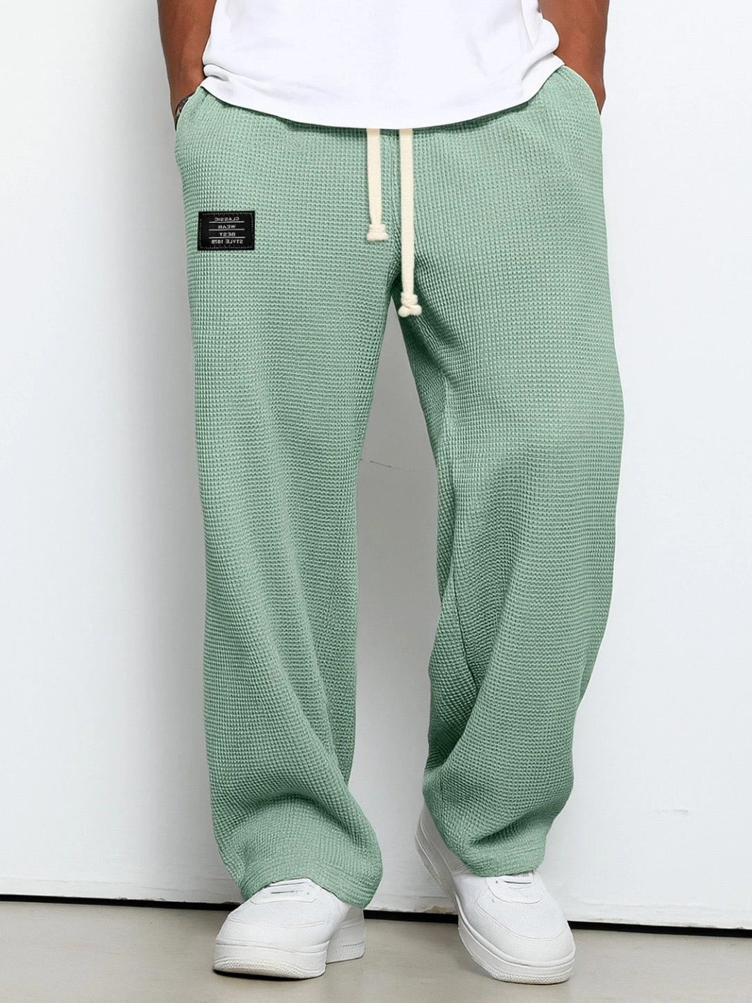 Wide Leg Textured Sweatpants for Men - Green