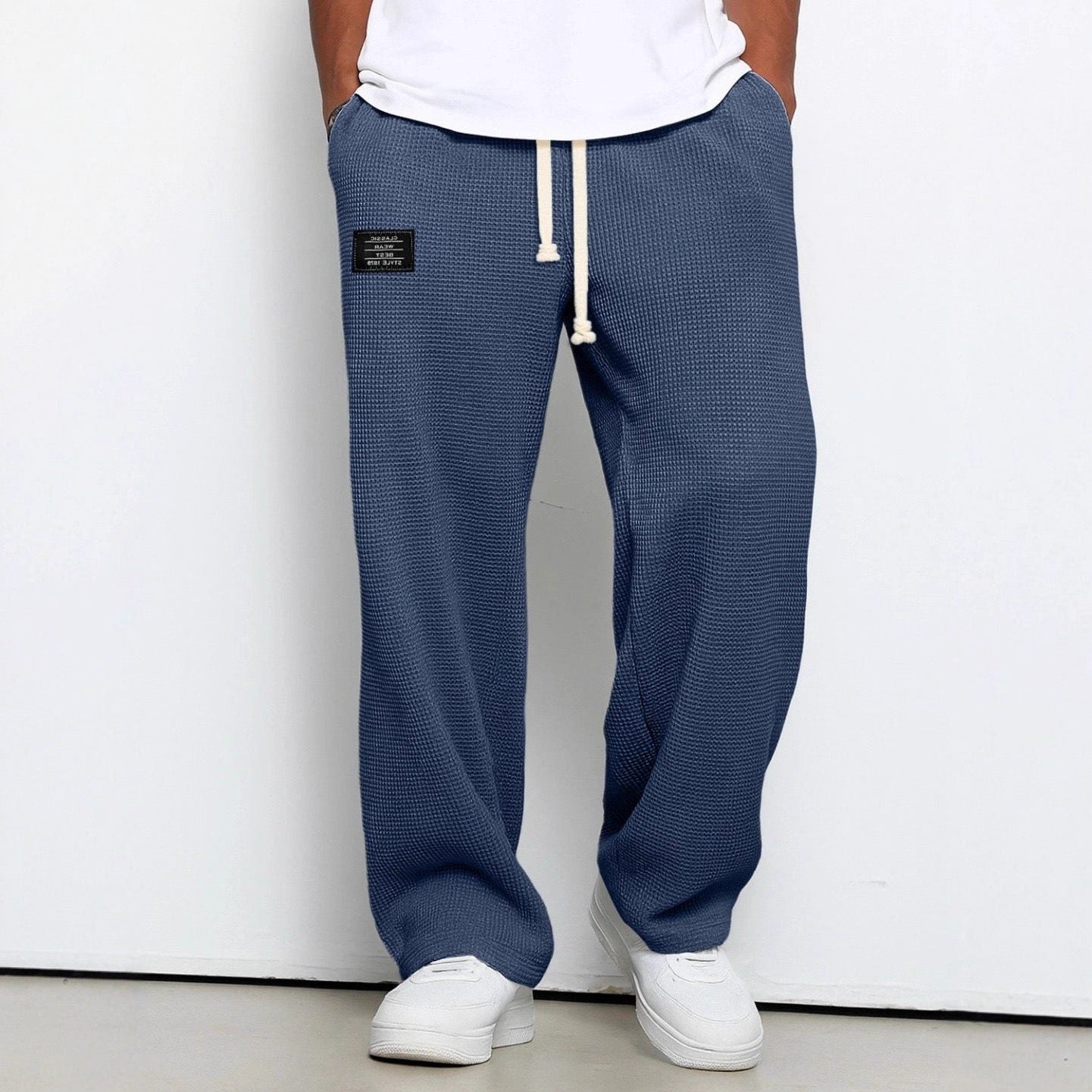 Wide Leg Textured Sweatpants for Men - Blue