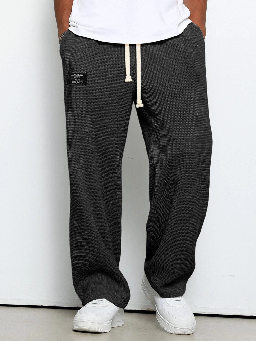 Wide Leg Textured Sweatpants for Men - Black