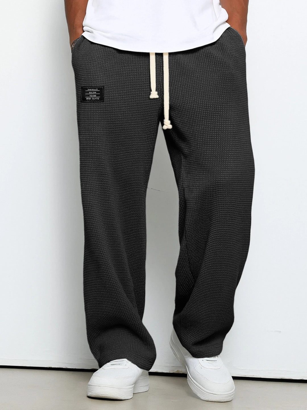 Wide Leg Textured Sweatpants for Men - Black