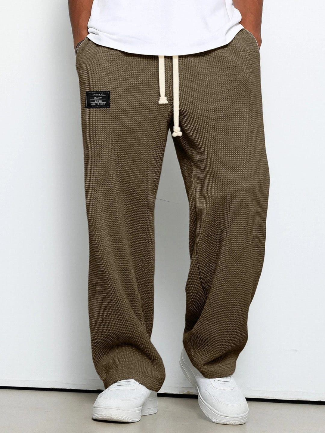 Wide Leg Textured Sweatpants for Men - Dark Brown