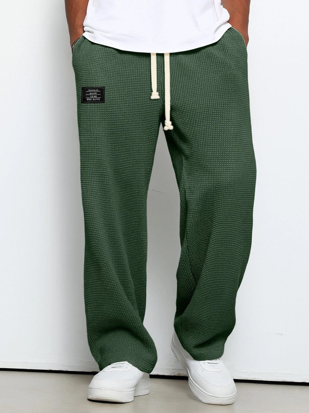 Wide Leg Textured Sweatpants for Men - Dark Green