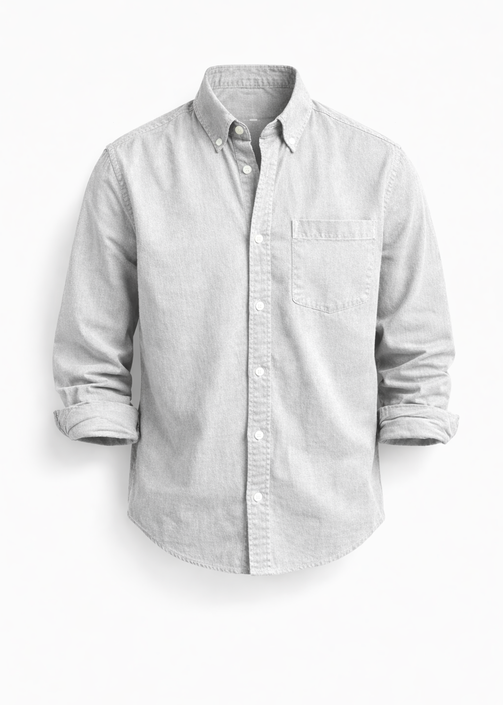 Denim Button-Down Shirt with Chest Pocket for Men