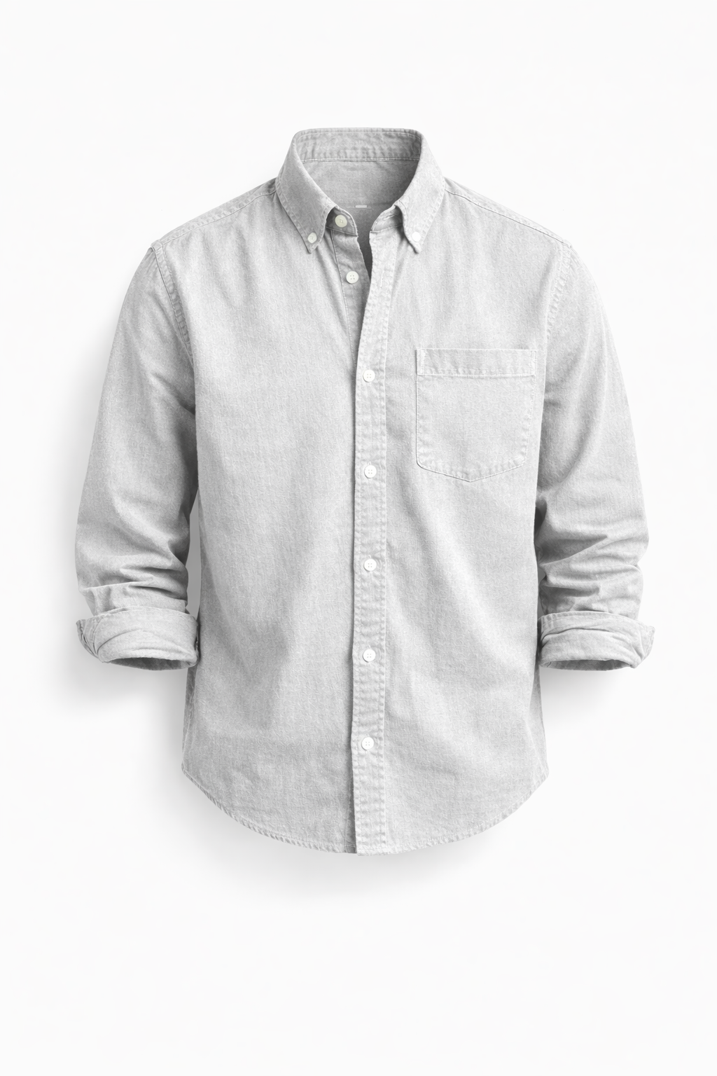 Denim Button-Down Shirt with Chest Pocket for Men