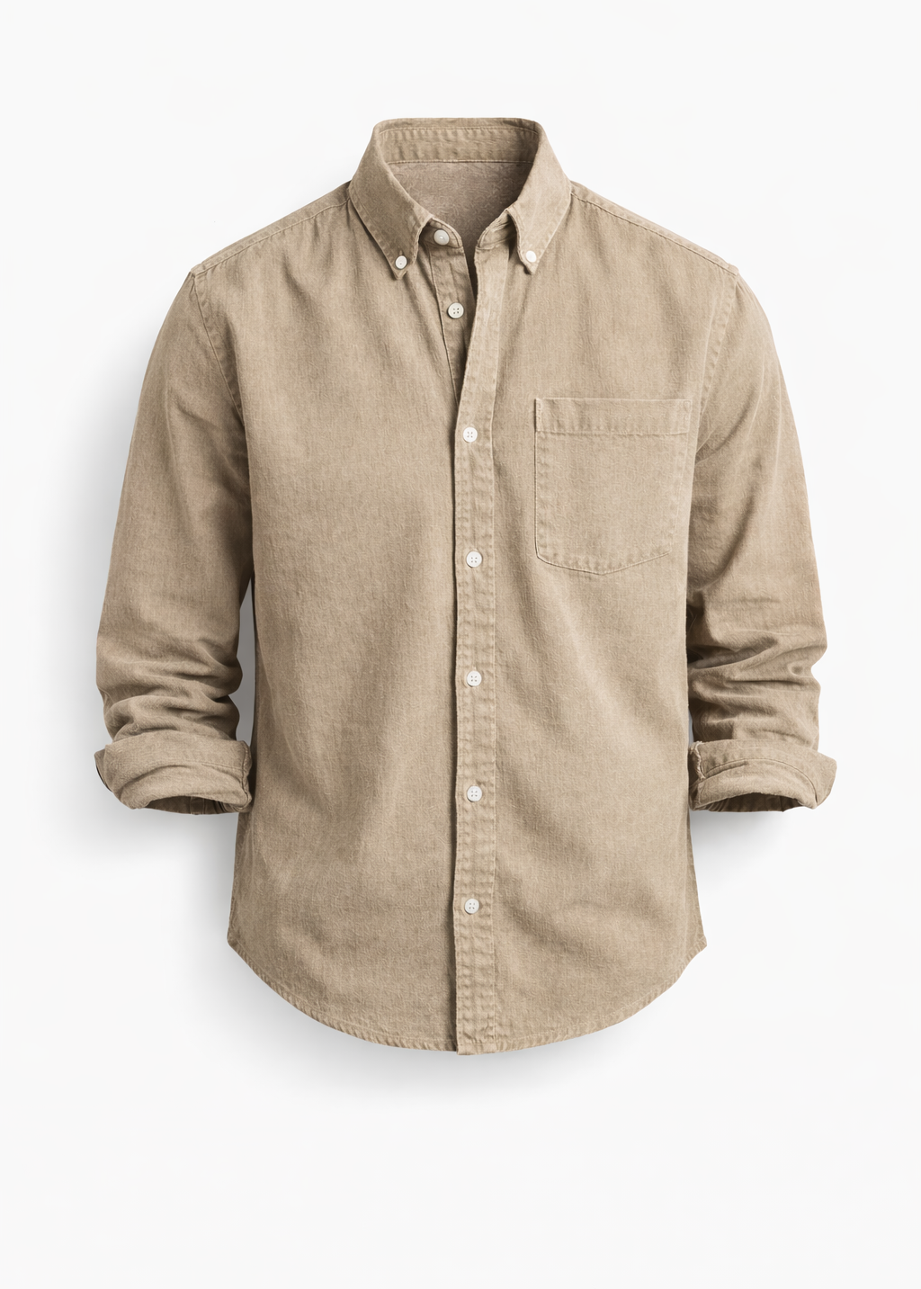 Denim Button-Down Shirt with Chest Pocket for Men