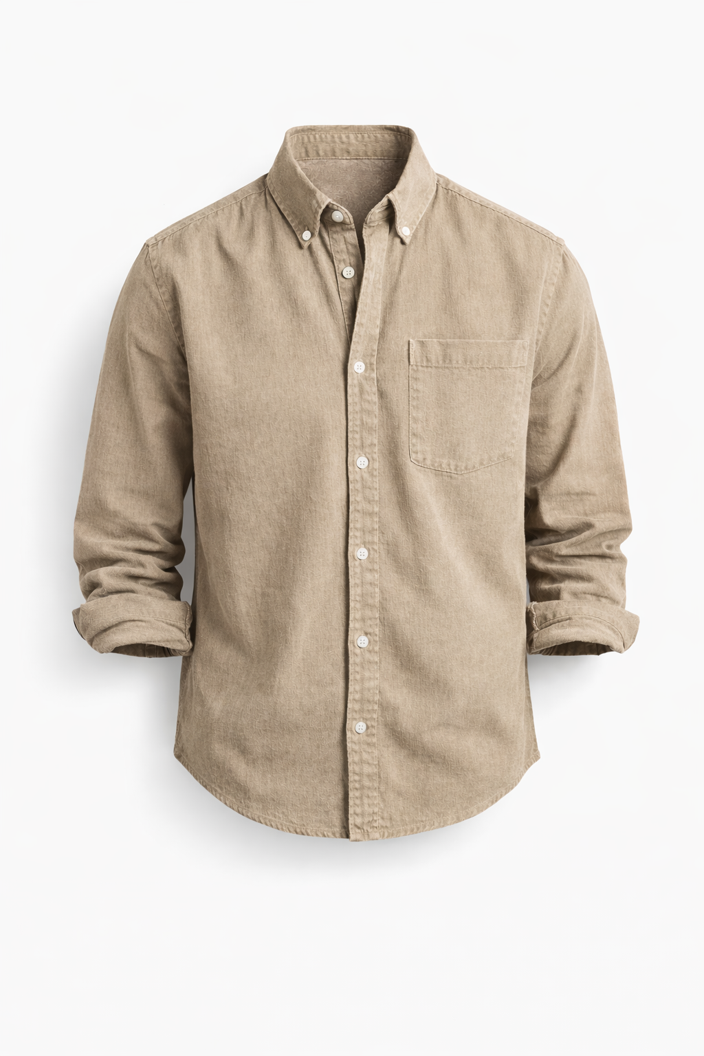 Denim Button-Down Shirt with Chest Pocket for Men