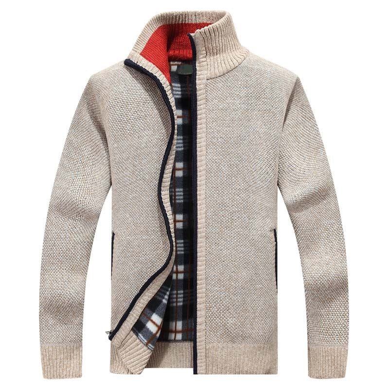 Zip-Up Cable Knit Cardigan for Men - Beige