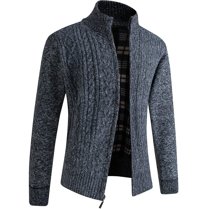 Zip-Up Cable Knit Cardigan for Men - Dark Grey Pattern