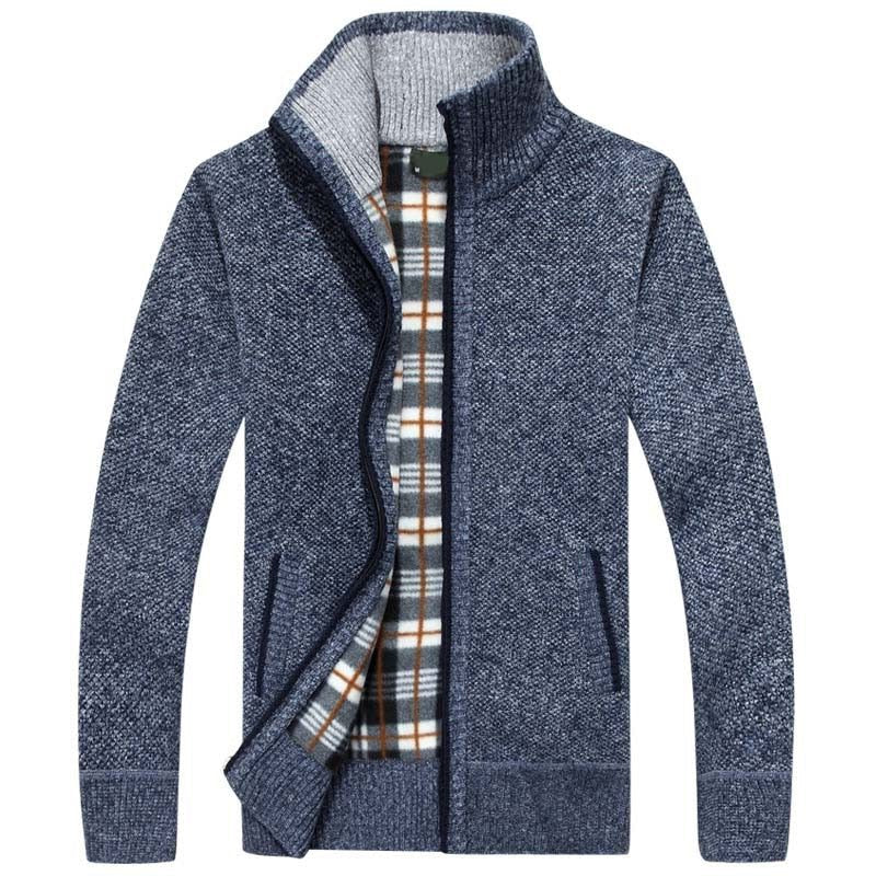 Zip-Up Cable Knit Cardigan for Men - Blue