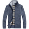 Zip-Up Cable Knit Cardigan for Men - Blue
