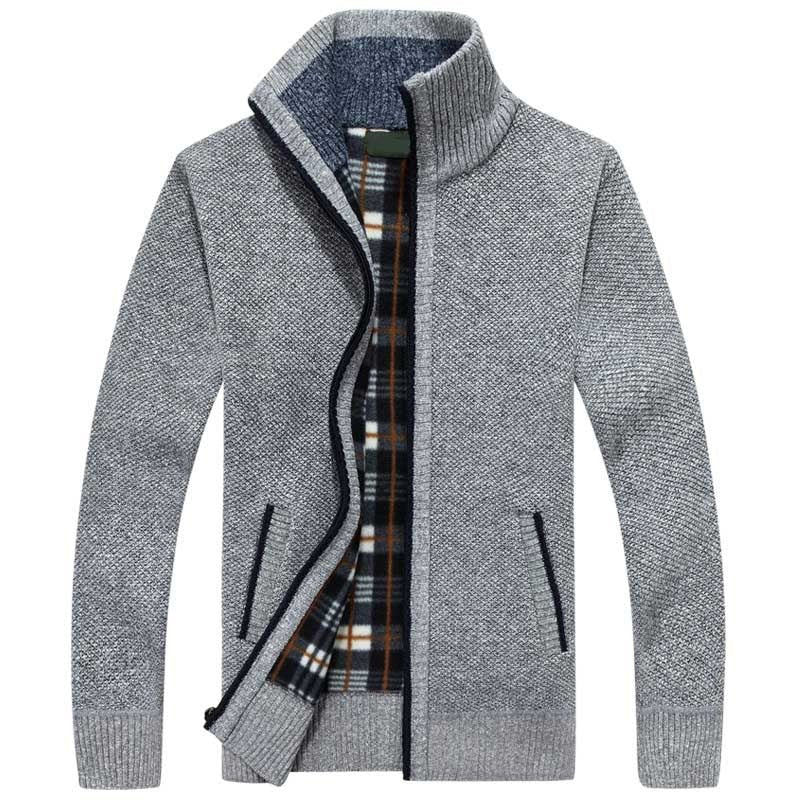 Zip-Up Cable Knit Cardigan for Men - Light Grey
