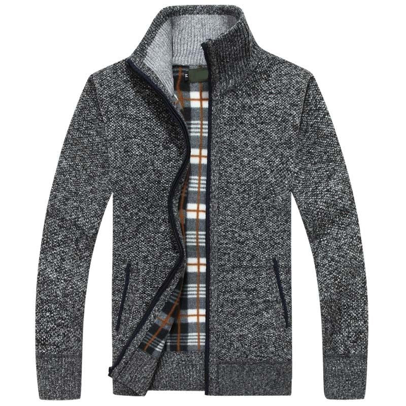 Zip-Up Cable Knit Cardigan for Men - Dark Grey
