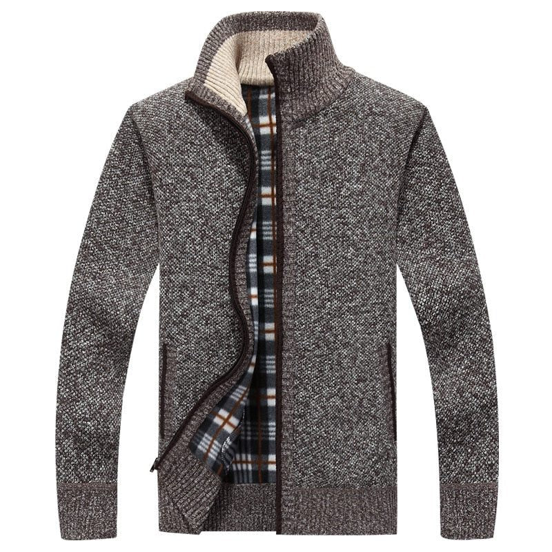 Zip-Up Cable Knit Cardigan for Men - Brown