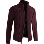 Zip-Up Cable Knit Cardigan for Men - Red Pattern