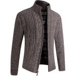 Zip-Up Cable Knit Cardigan for Men - Brown Pattern