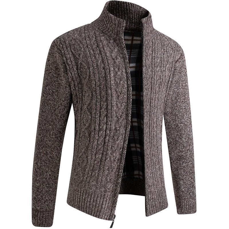 Zip-Up Cable Knit Cardigan for Men - Brown Pattern