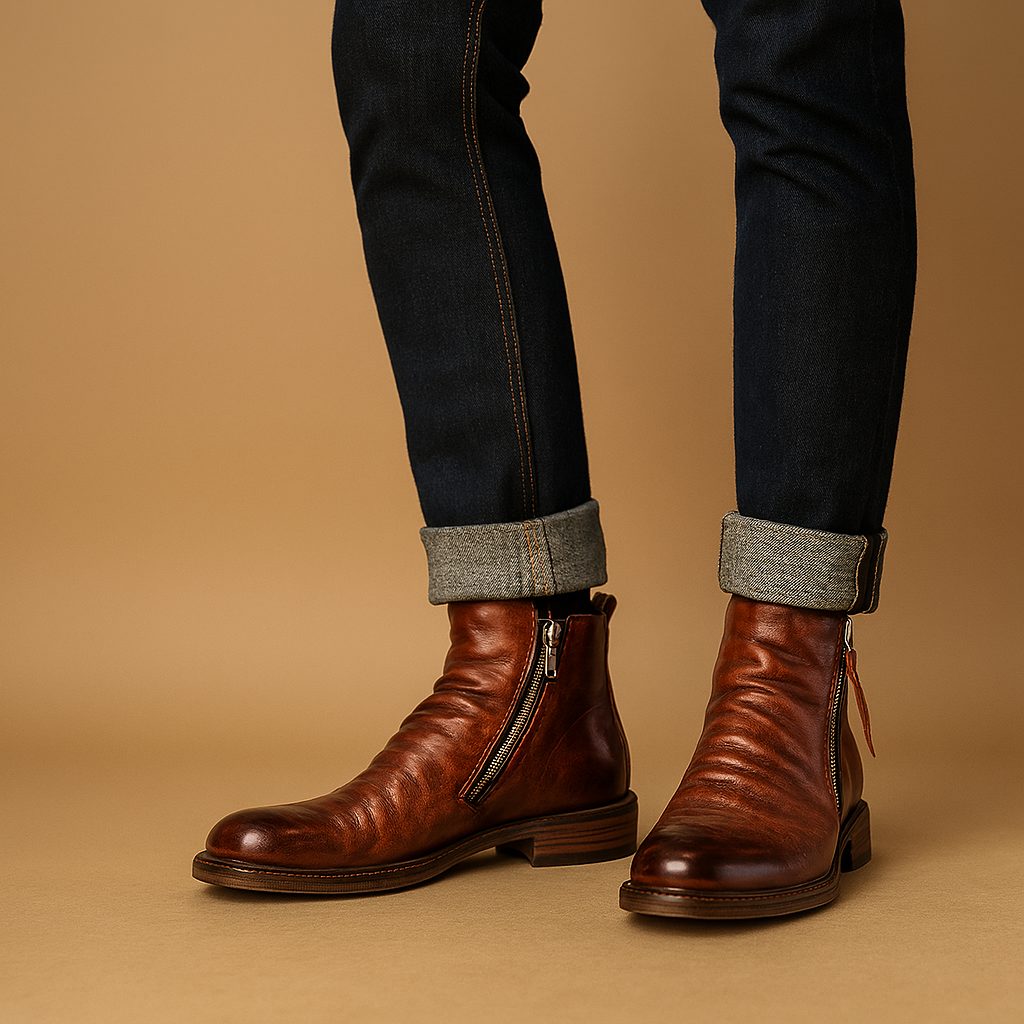 Zip-Up Leather Ankle Boots for Men - View 2