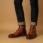 Zip-Up Leather Ankle Boots for Men - View 2