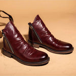 Zip-Up Leather Ankle Boots for Men 