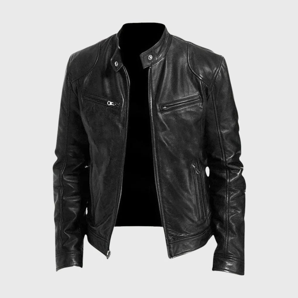 Zip-Up Moto Leather Jacket for Men