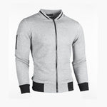 Zip-Up Slim Fit Bomber Jacket for Men - Light Grey