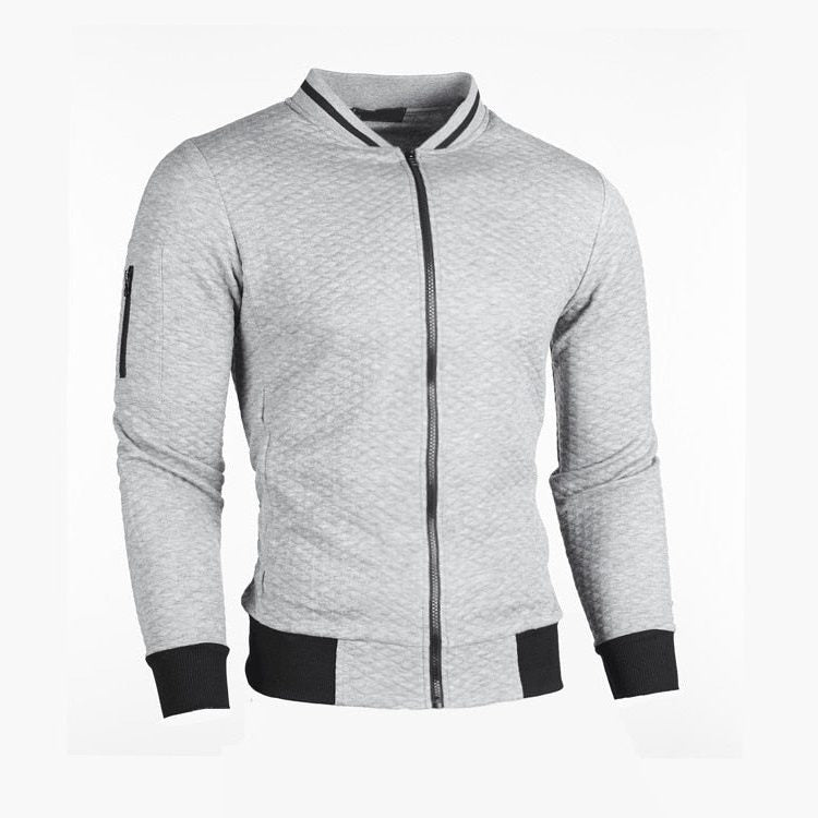 Zip-Up Slim Fit Bomber Jacket for Men - Light Grey
