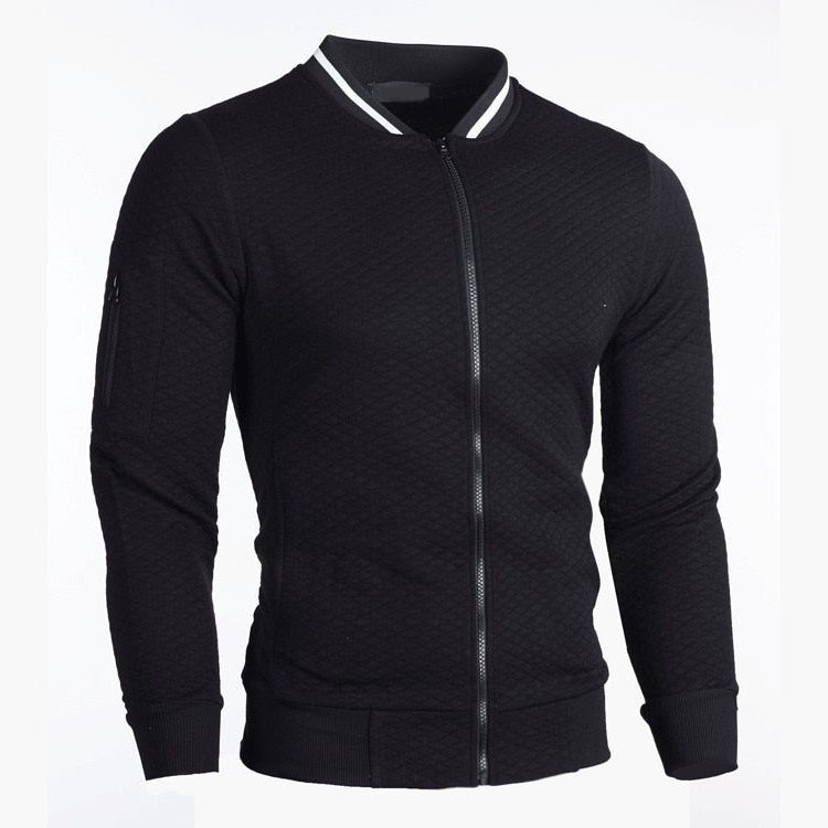 Zip-Up Slim Fit Bomber Jacket for Men - Black