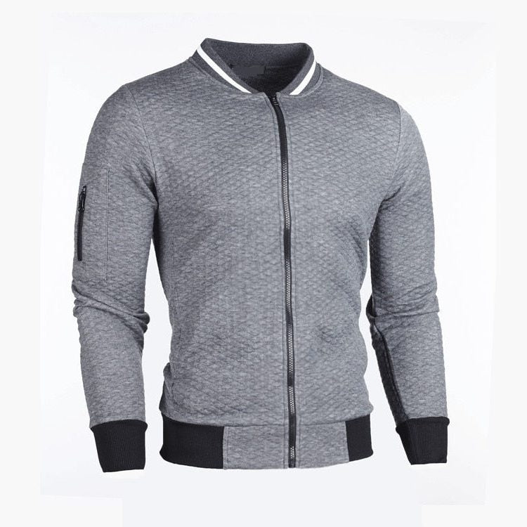Zip-Up Slim Fit Bomber Jacket for Men - Dark Grey