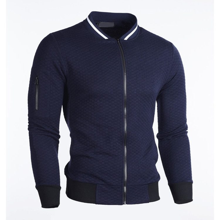 Zip-Up Slim Fit Bomber Jacket for Men - Navy
