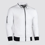 Zip-Up Slim Fit Bomber Jacket for Men - White
