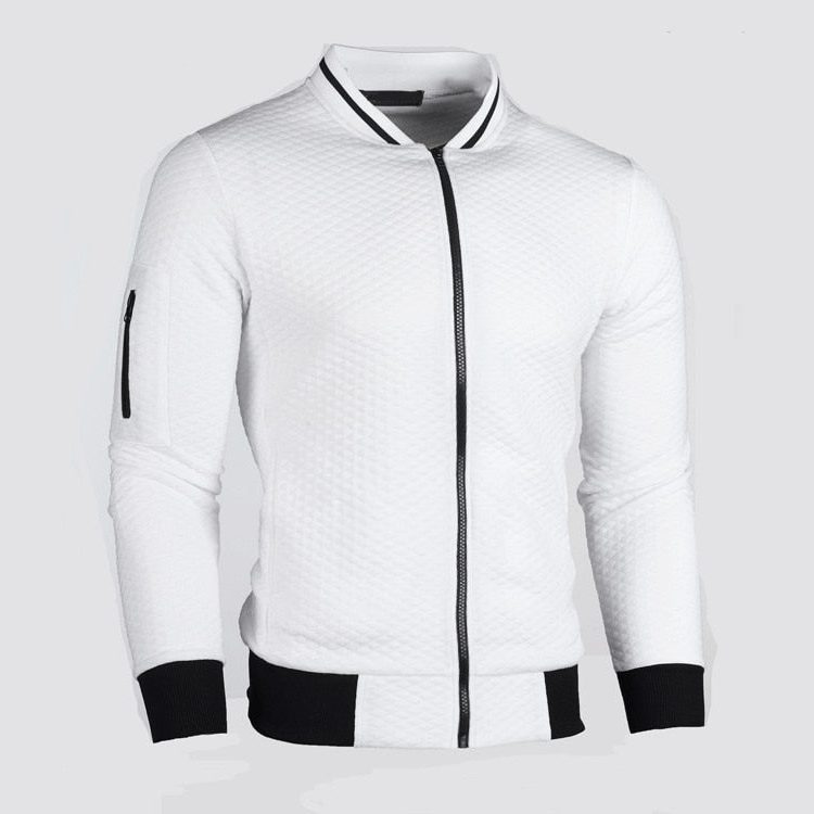 Zip-Up Slim Fit Bomber Jacket for Men - White