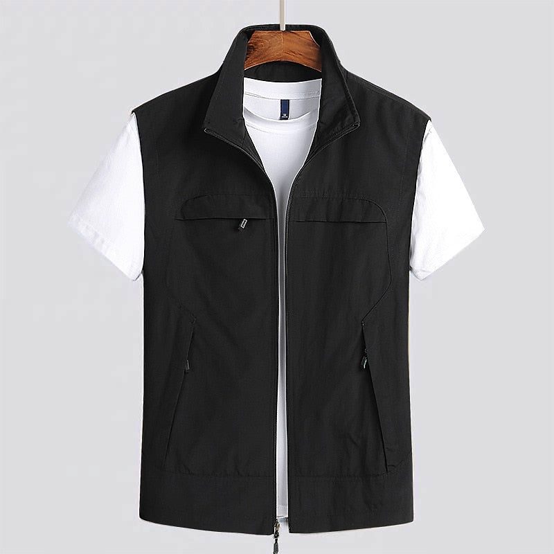 Zip-Up Stand Collar Gilet for Men - Black