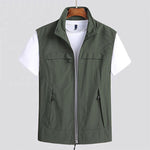 Zip-Up Stand Collar Gilet for Men - Olive