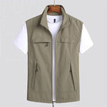 Zip-Up Stand Collar Gilet for Men - Khaki
