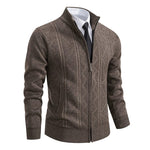 Zip-Up Stand Collar Padded Cardigan for Men - Coffee