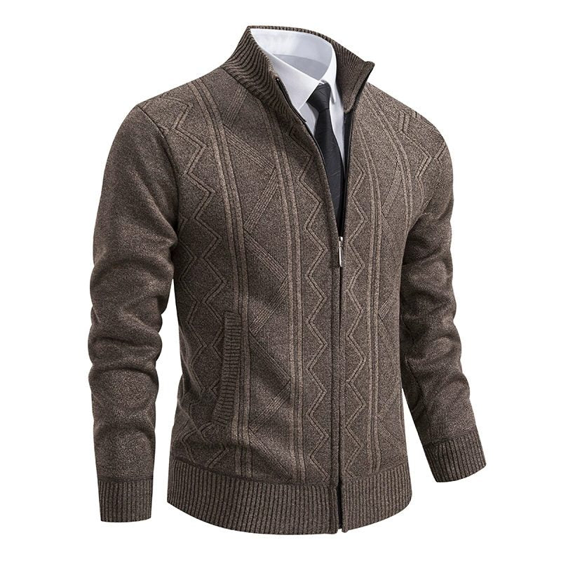 Zip-Up Stand Collar Padded Cardigan for Men - Coffee