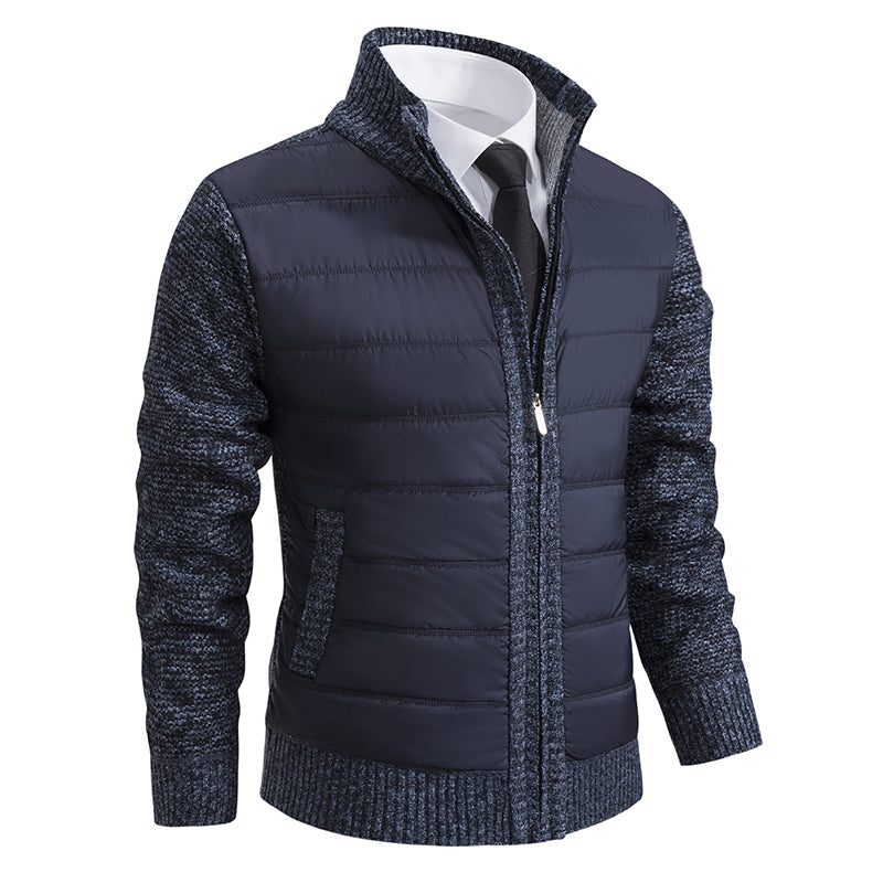 Zip-Up Stand Collar Padded Cardigan for Men - Navy - 1