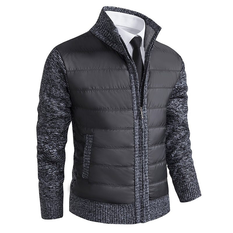 Zip-Up Stand Collar Padded Cardigan for Men - Dark Grey - 1