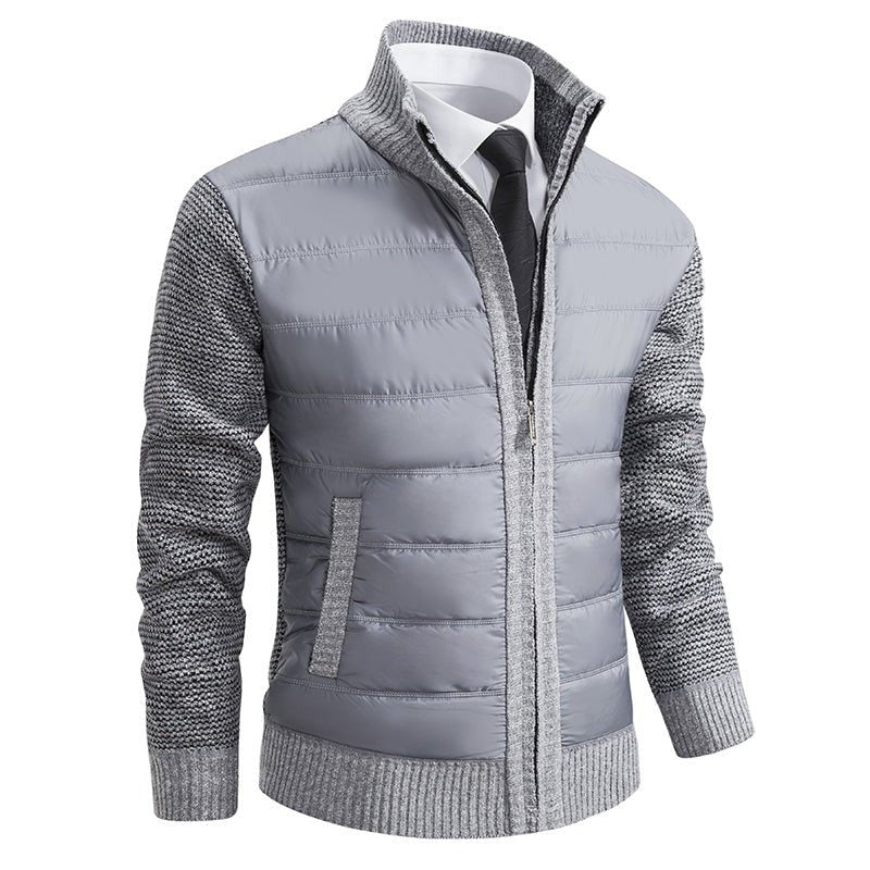 Zip-Up Stand Collar Padded Cardigan for Men - Light Grey