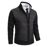 Zip-Up Stand Collar Padded Cardigan for Men - Black